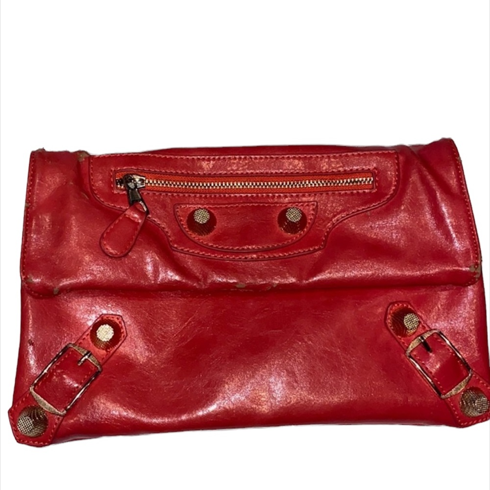 Clutch bag shoulder straps faux leather studded